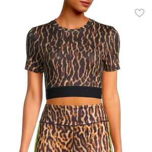 PAM & GELA Move Fast Cropped Leopard Workout Top Cutout NWT